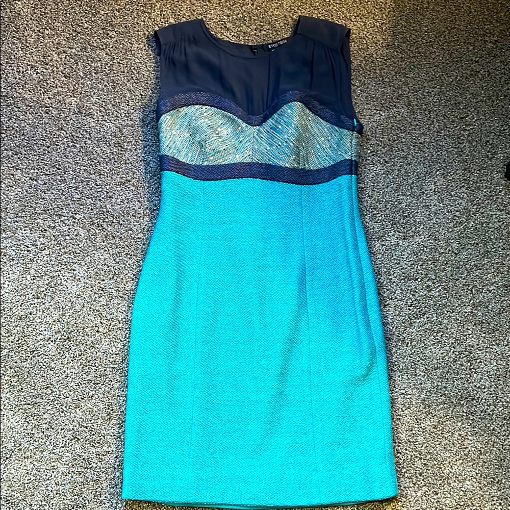 Etcetera Blue Sweetheart Sheath Midi Dress
